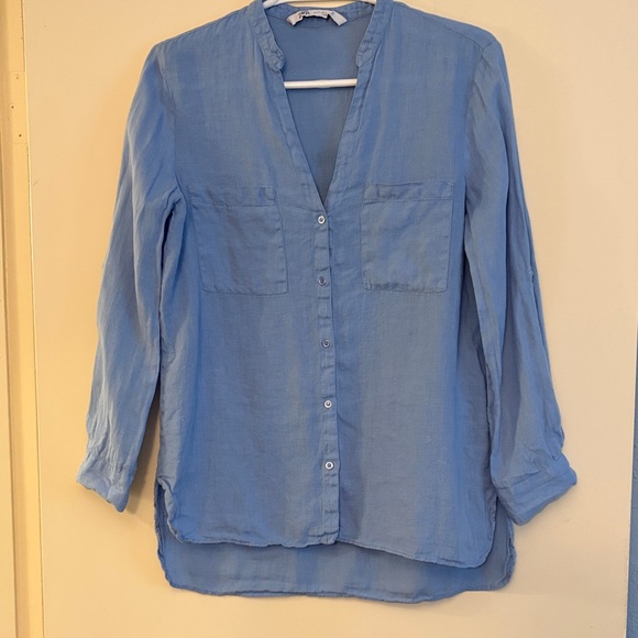 Zara Tops - 3 for $25! Zara Light Blue Button-Down Linen Button Down Long Sleeve Shirt, S